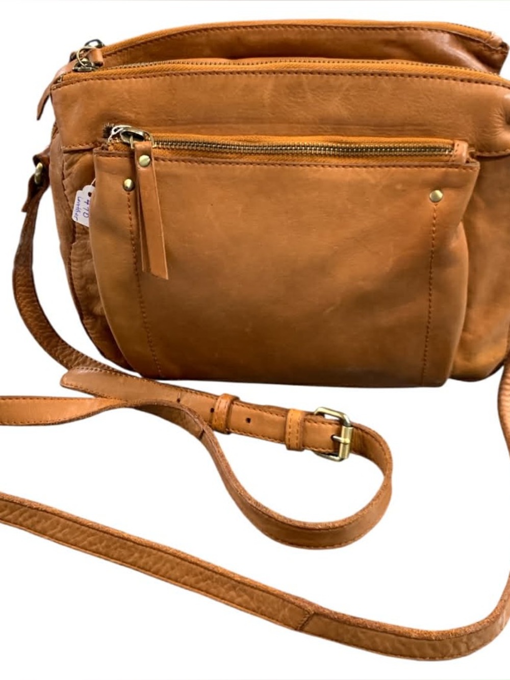 Leather Tan Crossbody Bag with Front Zip Pocket